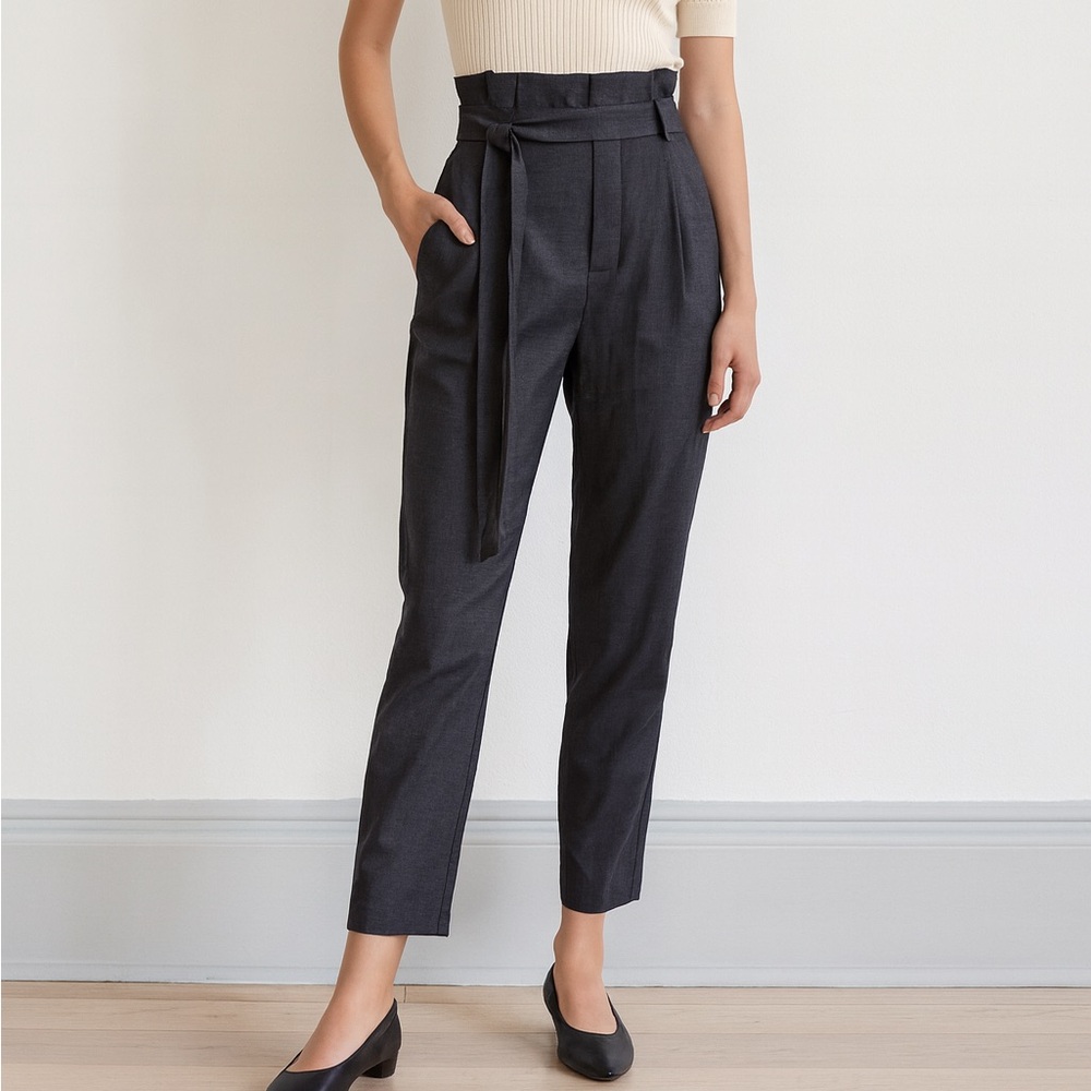Brunello Cucinelli $1395 Tie Waist Pants Size 6 Gray Pockets Virgin Wool Silk